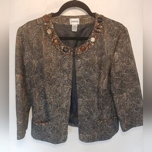 Chico's silk blend blazer in a black and brown swirl pattern